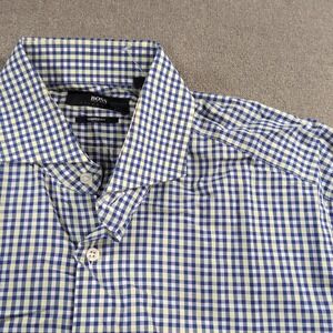 Hugo Boss Shirt Men 41/16 Green Blue Button Up Shaped‎ Fit Long Sleeve Soft